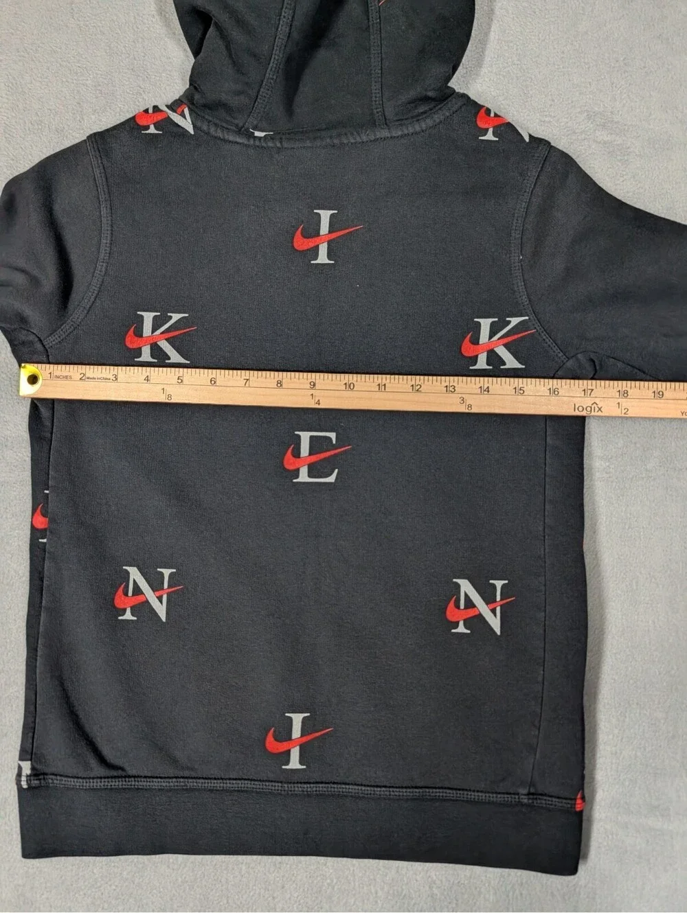 Nike Boys Hoodie M Joggers L Black Red All Over Logo Swoosh Tracksuit Set Fleece